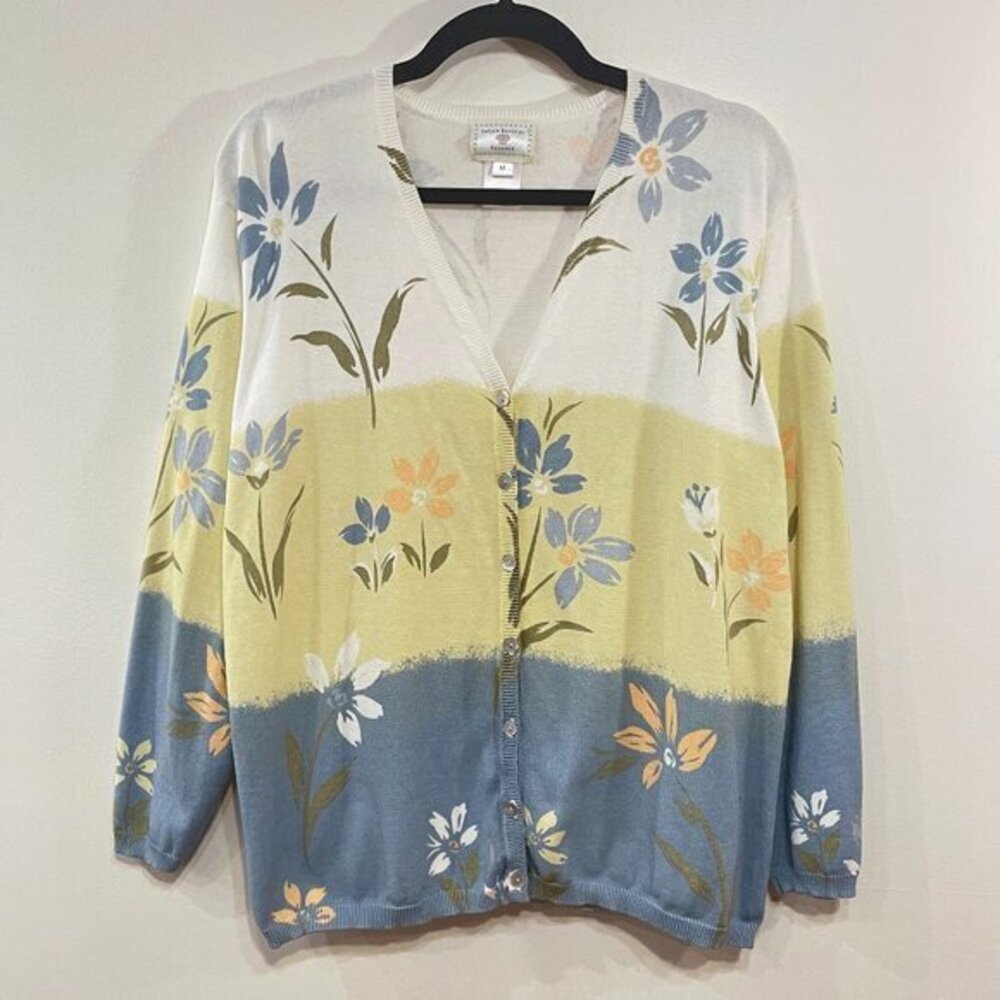 Vintage 100% Cotton Cottagecore Floral Cardigan Susan Bristol M
